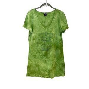 VTG Y2K Sledge USA Shirt Green Crown Tie Dye Rhinestone Grunge Gothic Retro L